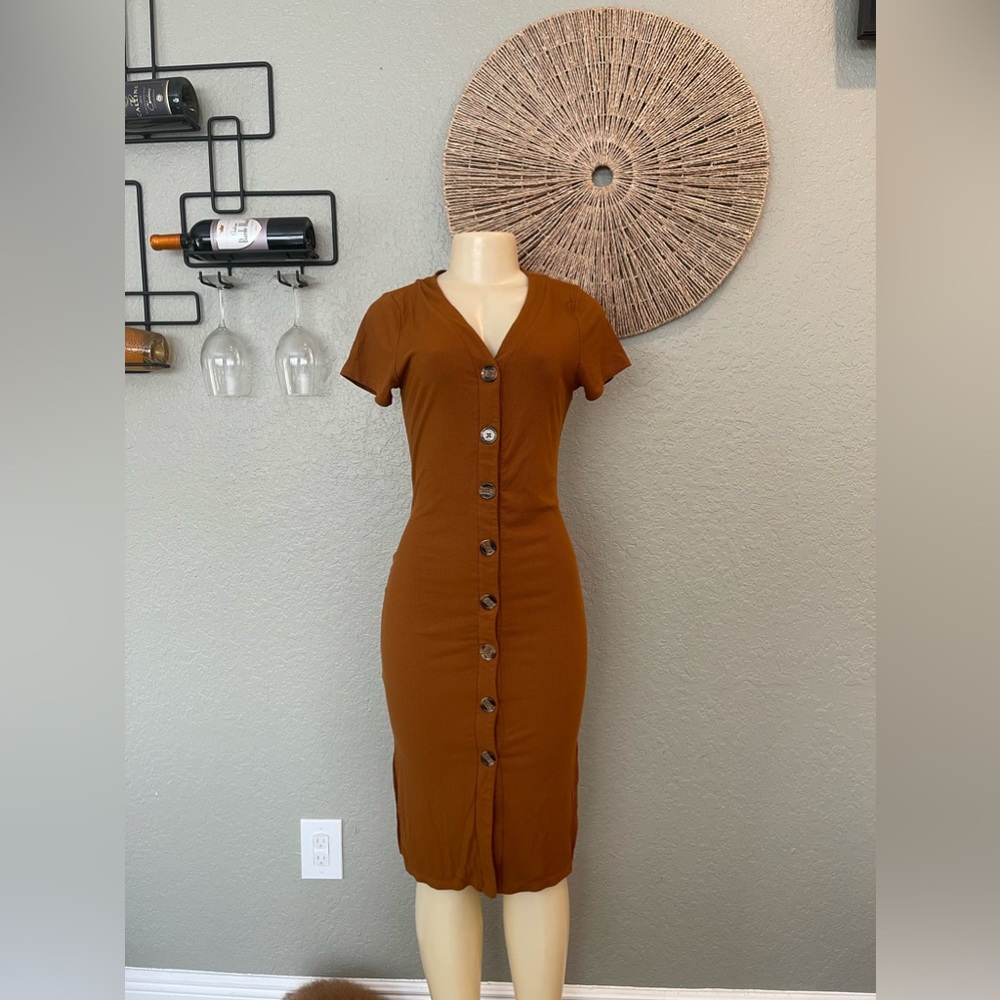 Caramel Brown Button Dress